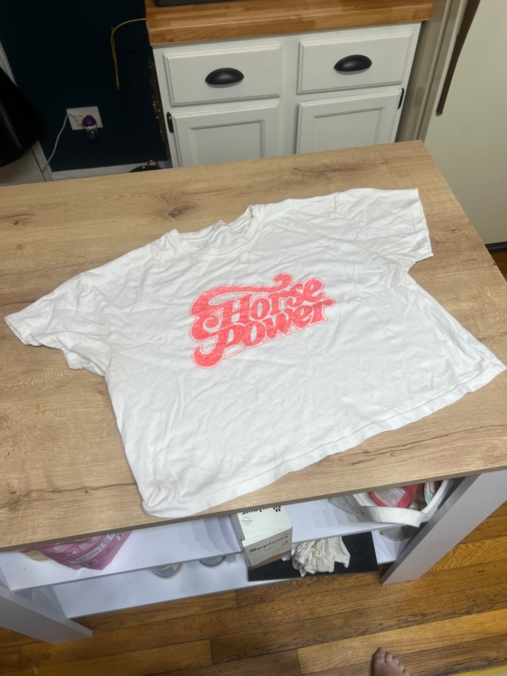 MOTHER Cream Tee with Bright Pink Graphic